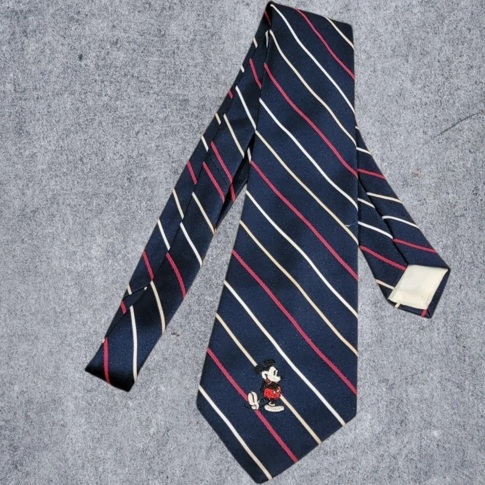 Vintage Cervantes Walt Disney Neck Tie Striped Embroidered Mickey Mouse USA T53